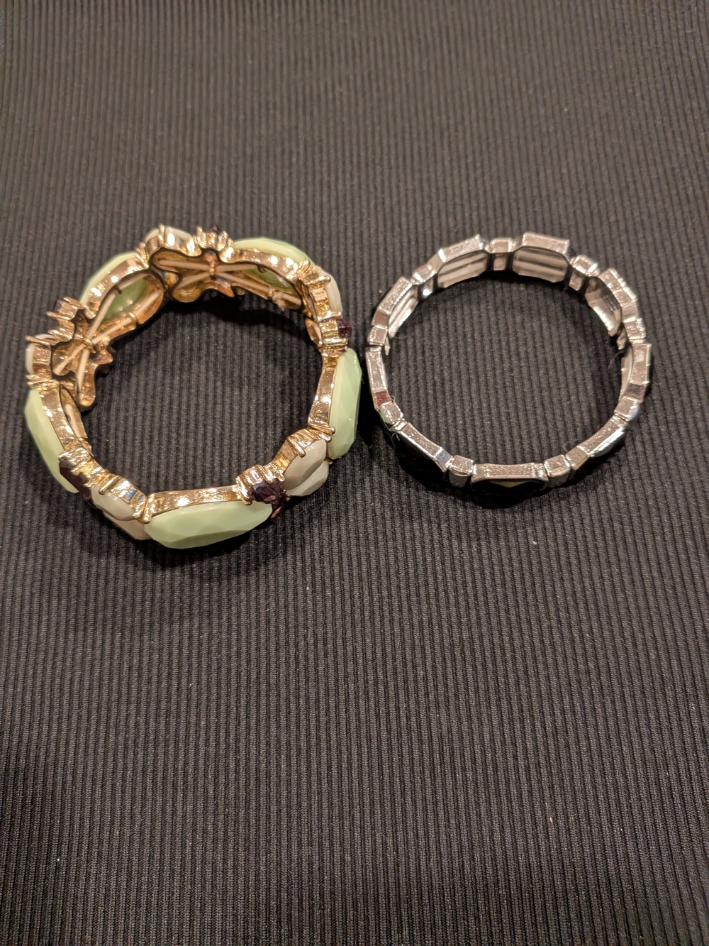 Gold-Tone Mint Green Stretch Bracelet - Women Jewelry Set Of 2